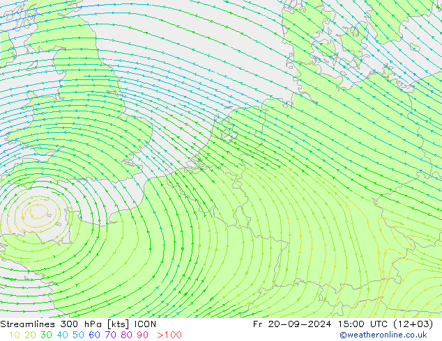 Streamlines 300 hPa ICON Fr 20.09.2024 15 UTC