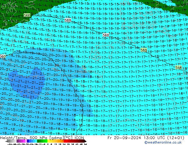 Yükseklik/Sıc. 500 hPa ICON Cu 20.09.2024 13 UTC