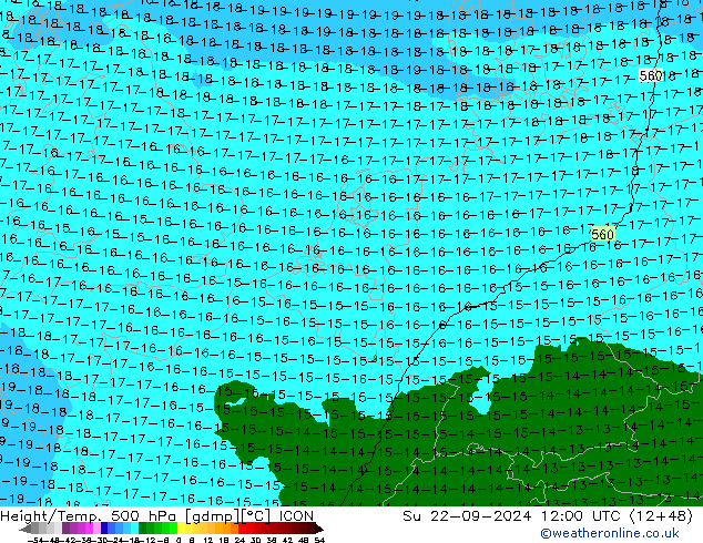 Yükseklik/Sıc. 500 hPa ICON Paz 22.09.2024 12 UTC