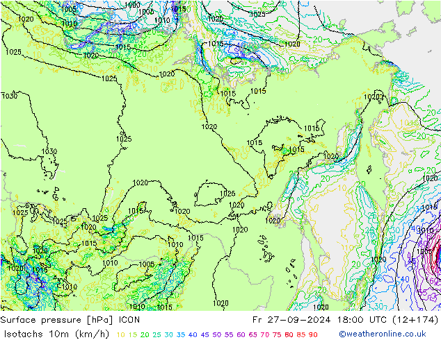 Isotachs (kph) ICON Fr 27.09.2024 18 UTC