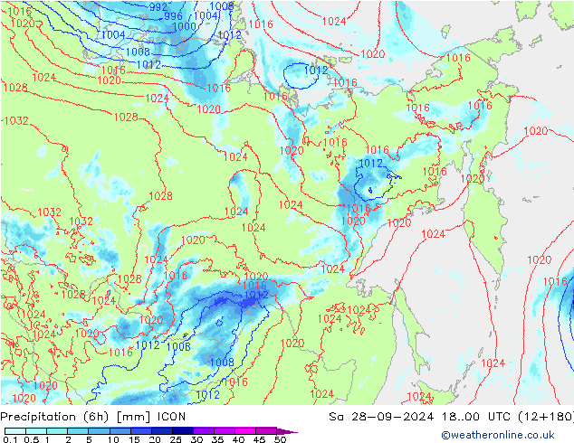 Precipitation (6h) ICON Sa 28.09.2024 00 UTC