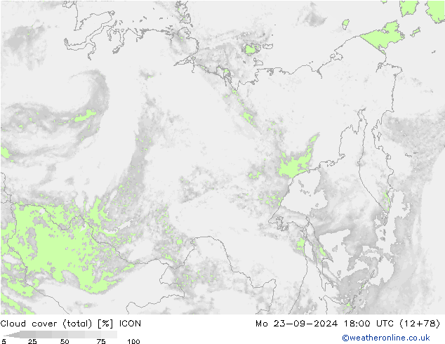 Cloud cover (total) ICON Mo 23.09.2024 18 UTC