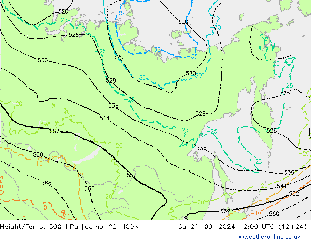 Height/Temp. 500 hPa ICON  21.09.2024 12 UTC