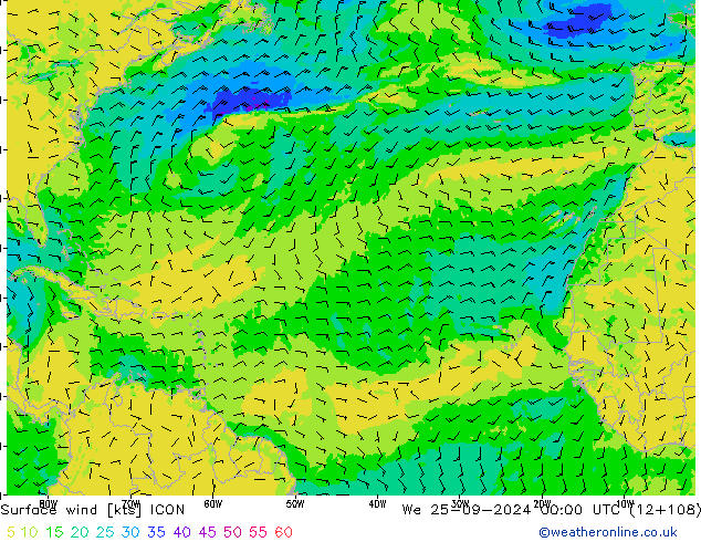 Surface wind ICON We 25.09.2024 00 UTC