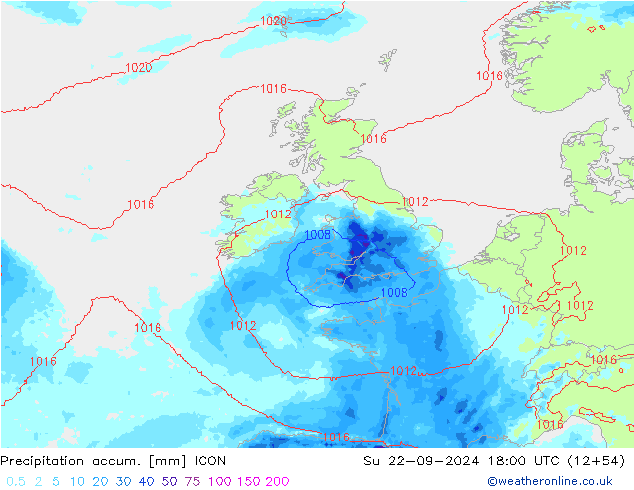 Precipitation accum. ICON nie. 22.09.2024 18 UTC