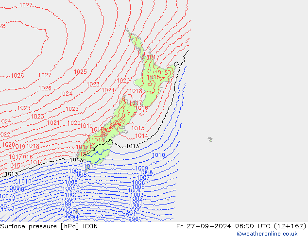 Surface pressure ICON Fr 27.09.2024 06 UTC