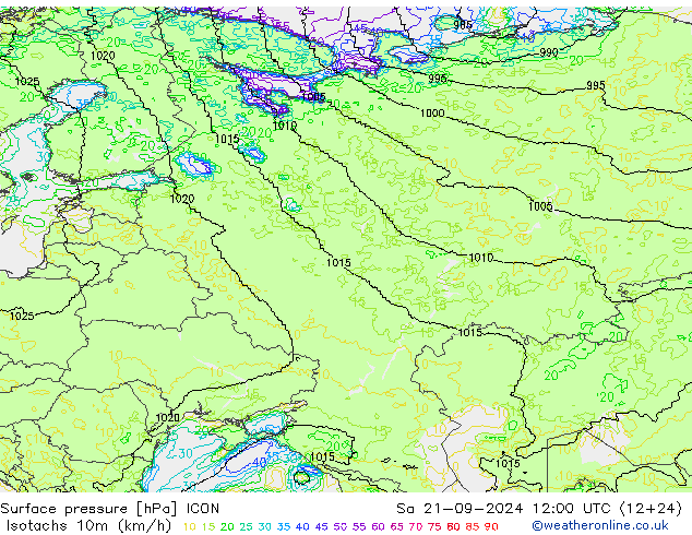 Isotachs (kph) ICON So 21.09.2024 12 UTC