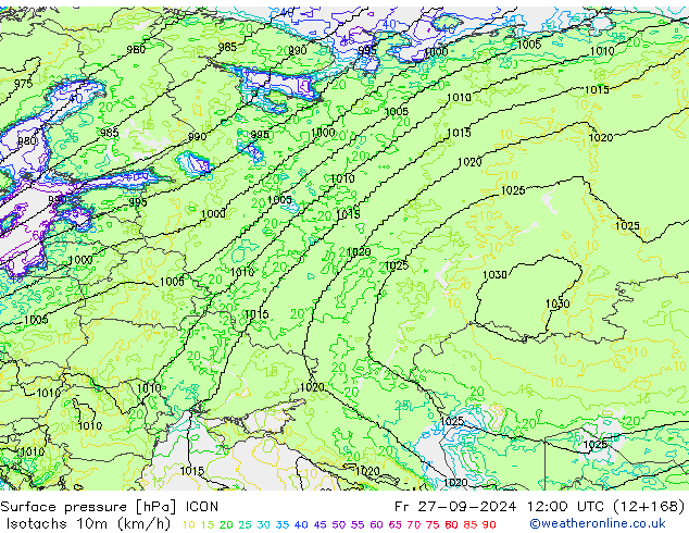 Isotachs (kph) ICON Fr 27.09.2024 12 UTC