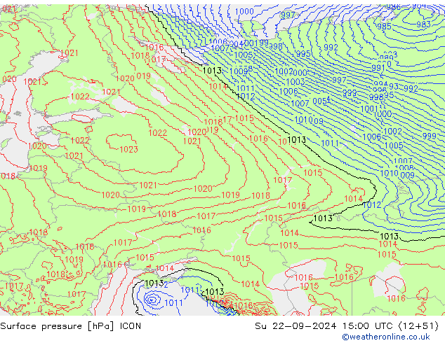 Atmosférický tlak ICON Ne 22.09.2024 15 UTC