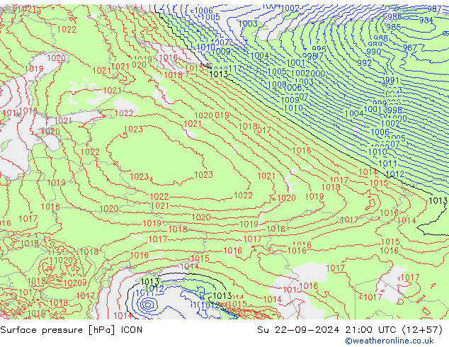 Surface pressure ICON Su 22.09.2024 21 UTC