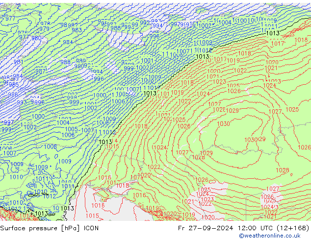 Luchtdruk (Grond) ICON vr 27.09.2024 12 UTC