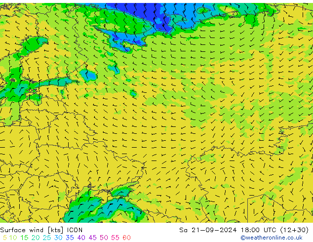 Surface wind ICON Sa 21.09.2024 18 UTC