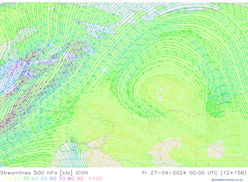 Ligne de courant 500 hPa ICON ven 27.09.2024 00 UTC