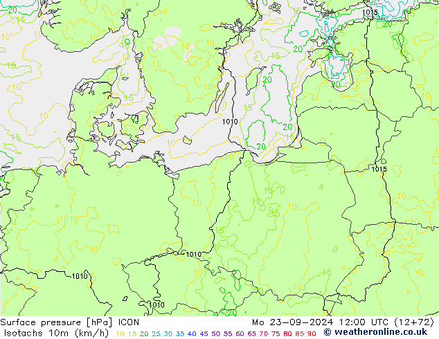 Isotachs (kph) ICON  23.09.2024 12 UTC