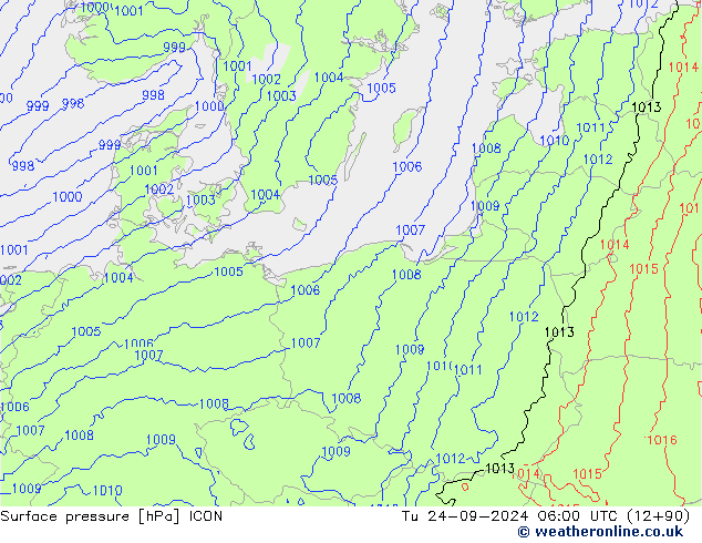 Surface pressure ICON Tu 24.09.2024 06 UTC