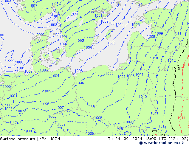 Surface pressure ICON Tu 24.09.2024 18 UTC