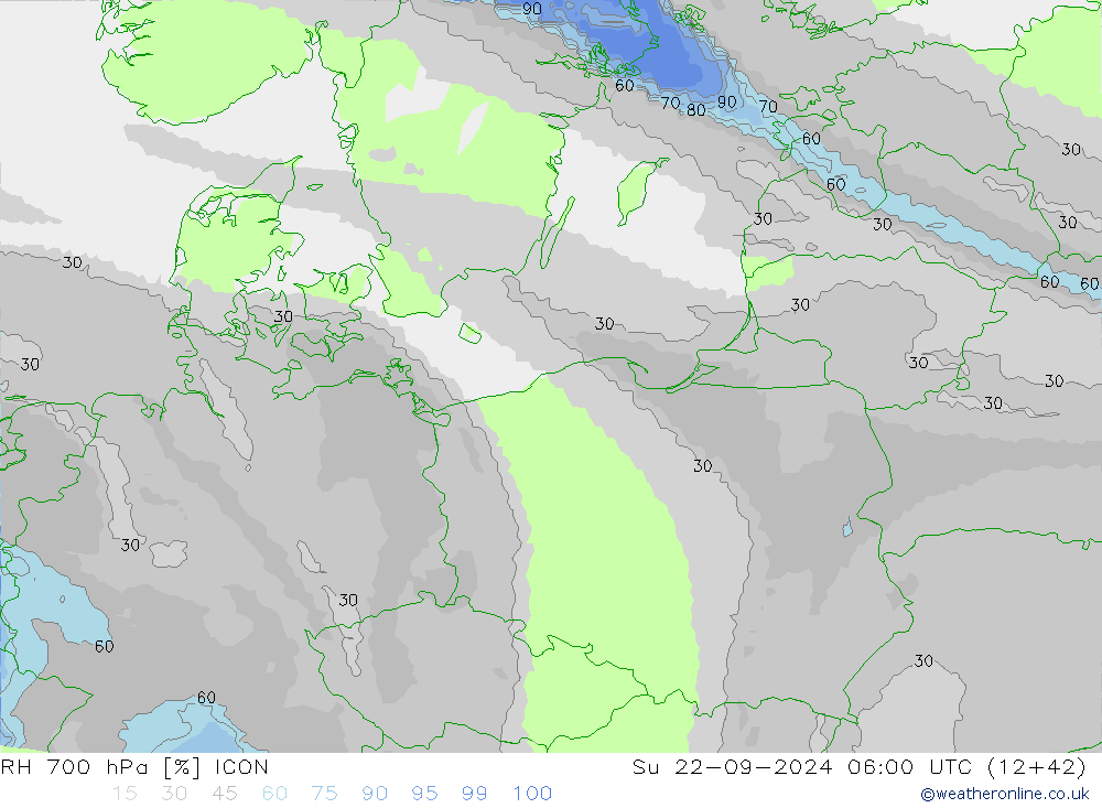 RH 700 hPa ICON Su 22.09.2024 06 UTC