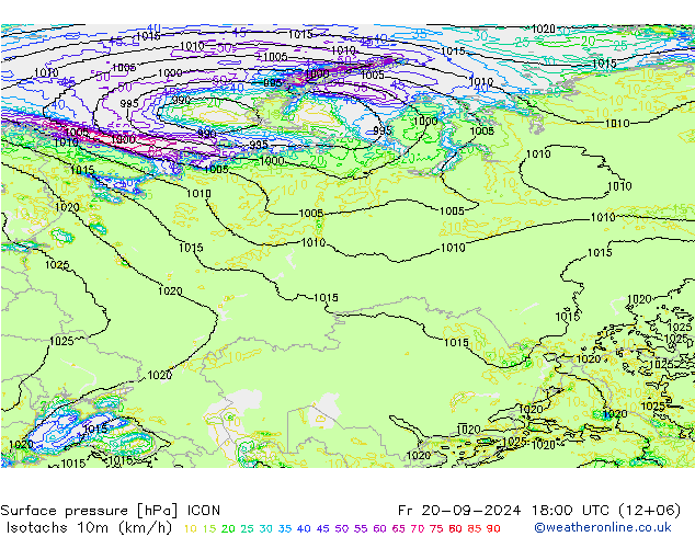 Isotachs (kph) ICON Fr 20.09.2024 18 UTC