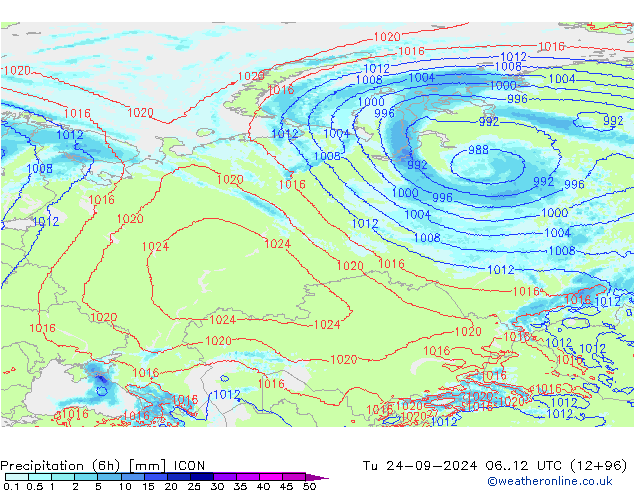 Yağış (6h) ICON Sa 24.09.2024 12 UTC