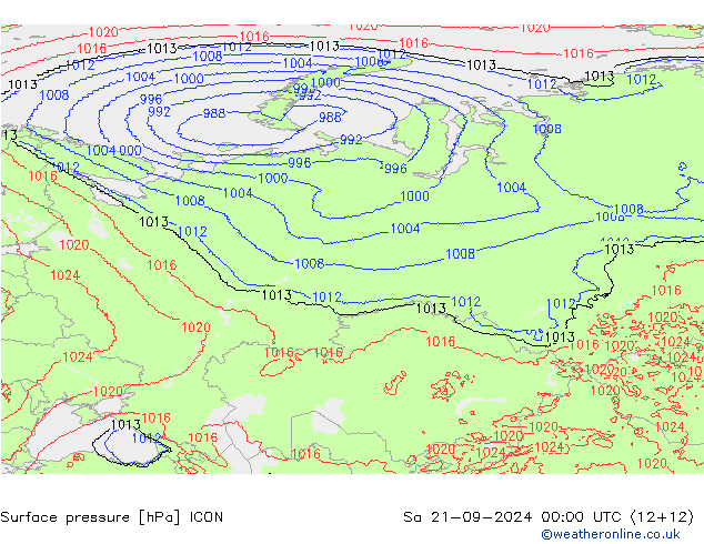 ciśnienie ICON so. 21.09.2024 00 UTC