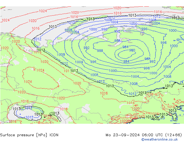 ciśnienie ICON pon. 23.09.2024 06 UTC