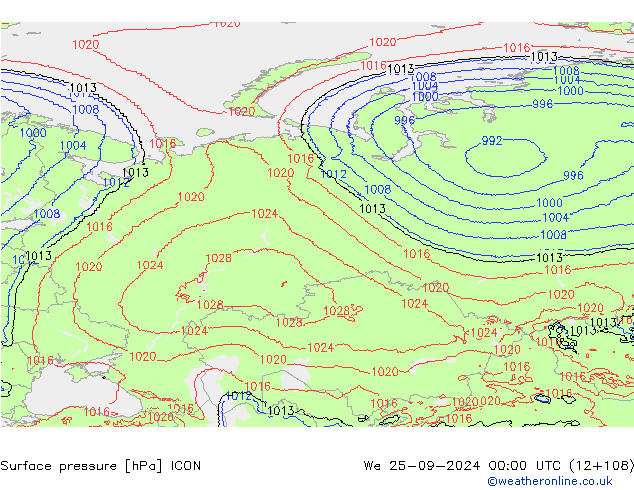 Yer basıncı ICON Çar 25.09.2024 00 UTC