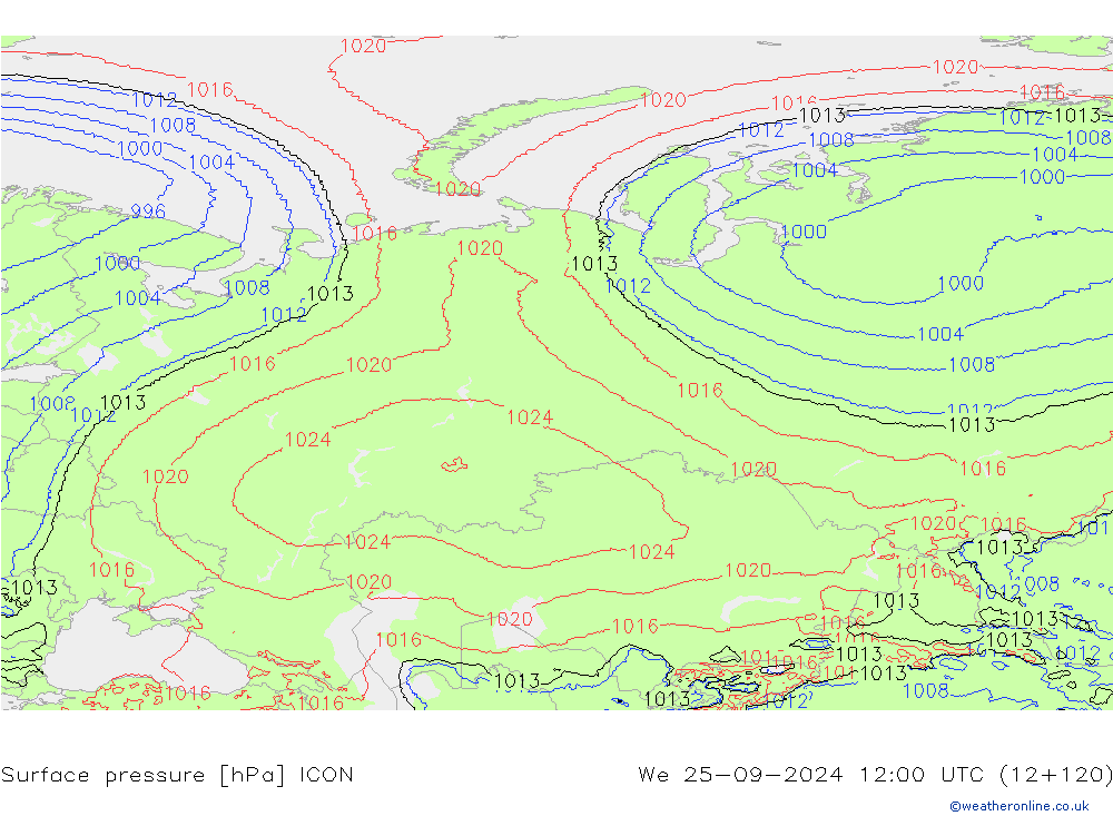 Surface pressure ICON We 25.09.2024 12 UTC