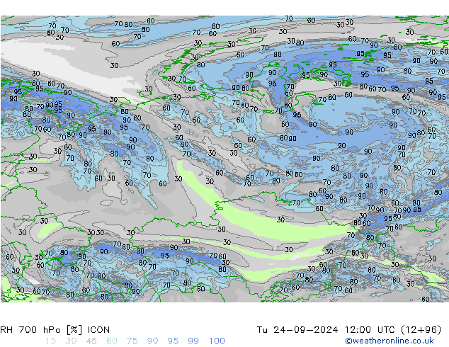 RH 700 hPa ICON  24.09.2024 12 UTC