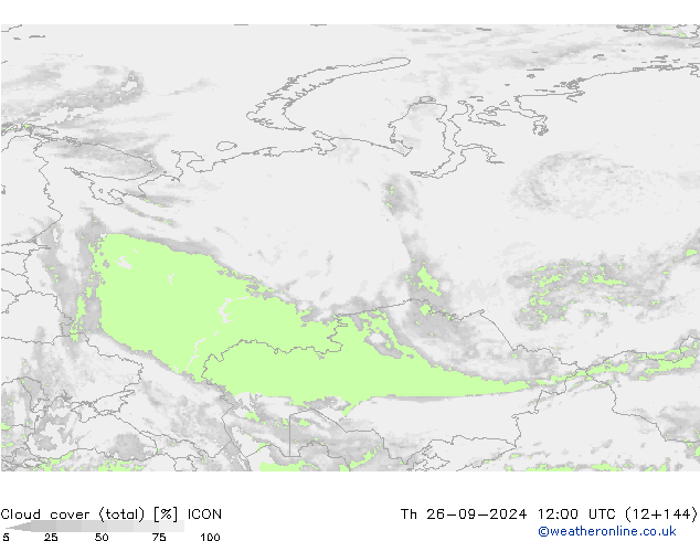 Cloud cover (total) ICON Th 26.09.2024 12 UTC