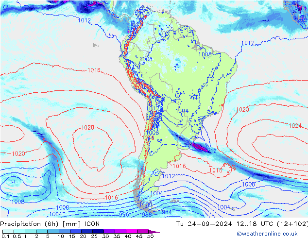 Precipitation (6h) ICON Tu 24.09.2024 18 UTC