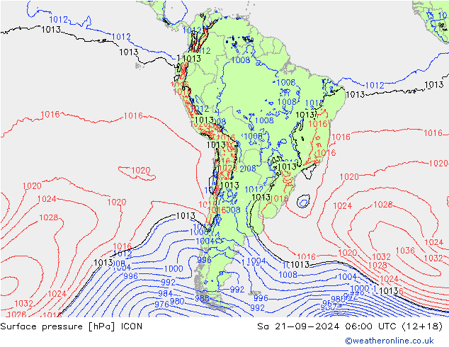 Presión superficial ICON sáb 21.09.2024 06 UTC