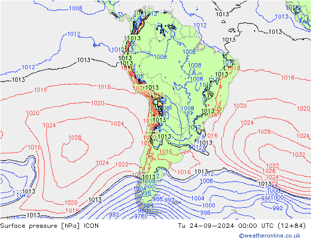 Surface pressure ICON Tu 24.09.2024 00 UTC