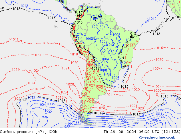 pressão do solo ICON Qui 26.09.2024 06 UTC