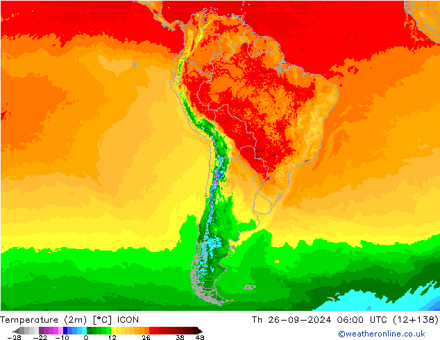 mapa temperatury (2m) ICON czw. 26.09.2024 06 UTC