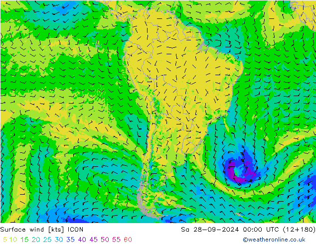 Surface wind ICON Sa 28.09.2024 00 UTC