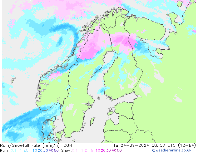 Rain/Snowfall rate ICON Tu 24.09.2024 00 UTC