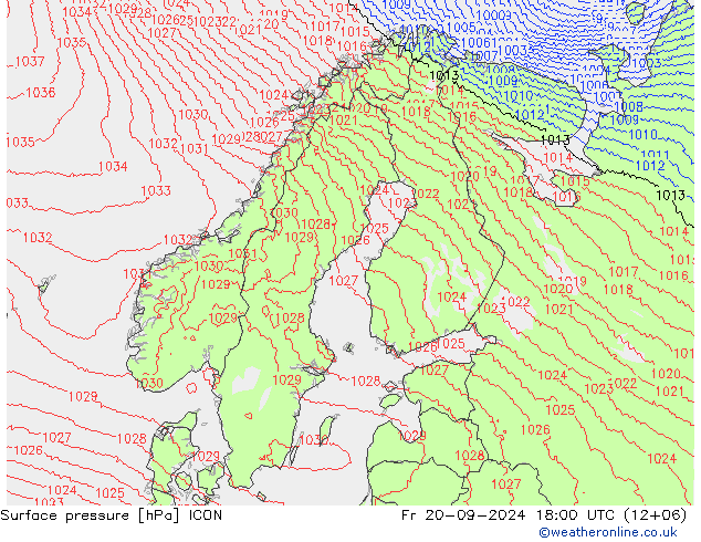 приземное давление ICON пт 20.09.2024 18 UTC