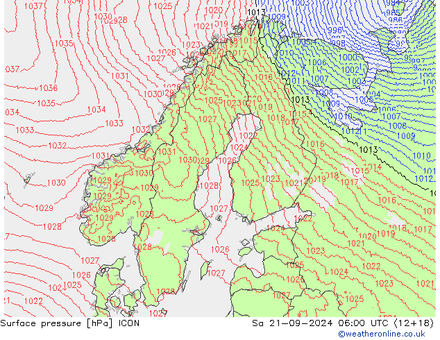 Surface pressure ICON Sa 21.09.2024 06 UTC