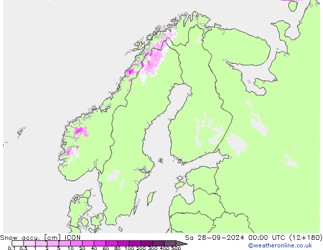 Snow accu. ICON  28.09.2024 00 UTC