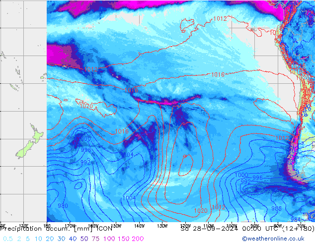 Précipitation accum. ICON sam 28.09.2024 00 UTC