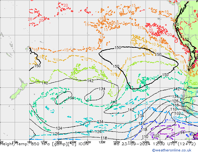 Height/Temp. 850 hPa ICON lun 23.09.2024 12 UTC