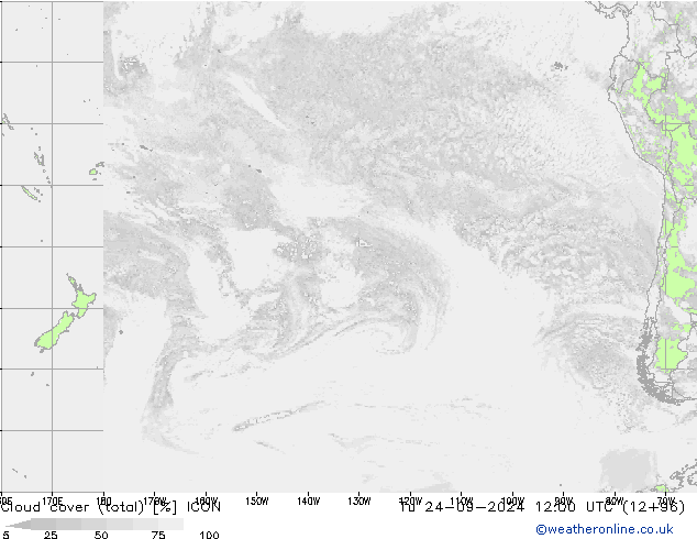 Cloud cover (total) ICON Tu 24.09.2024 12 UTC