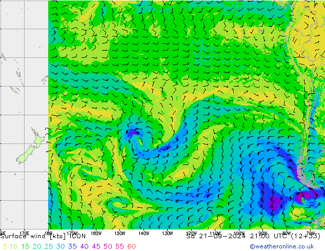 wiatr 10 m ICON so. 21.09.2024 21 UTC