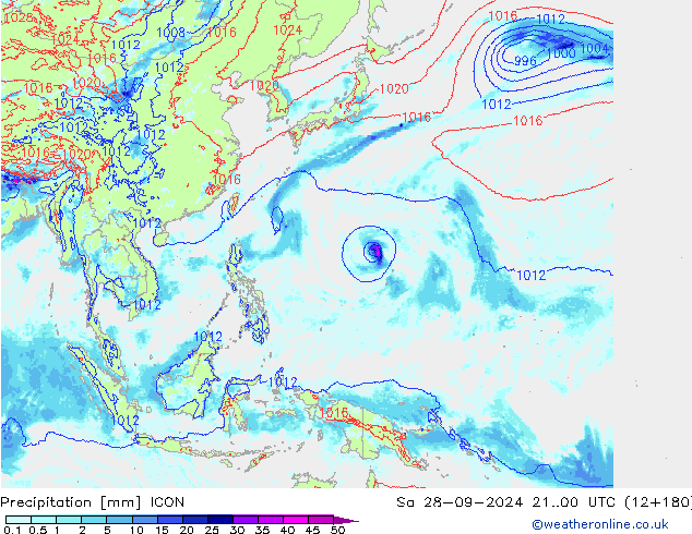 Srážky ICON So 28.09.2024 00 UTC