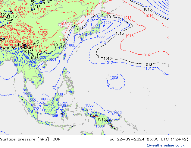 pressão do solo ICON Dom 22.09.2024 06 UTC