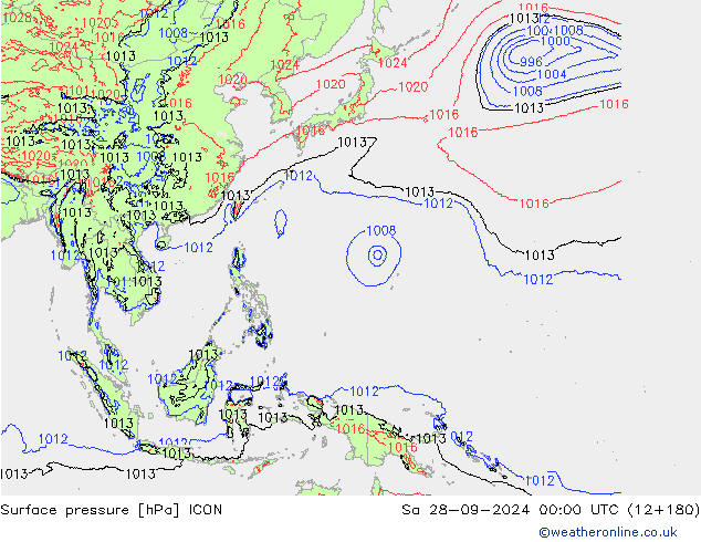 Atmosférický tlak ICON So 28.09.2024 00 UTC