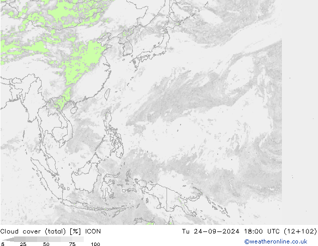 zachmurzenie (suma) ICON wto. 24.09.2024 18 UTC