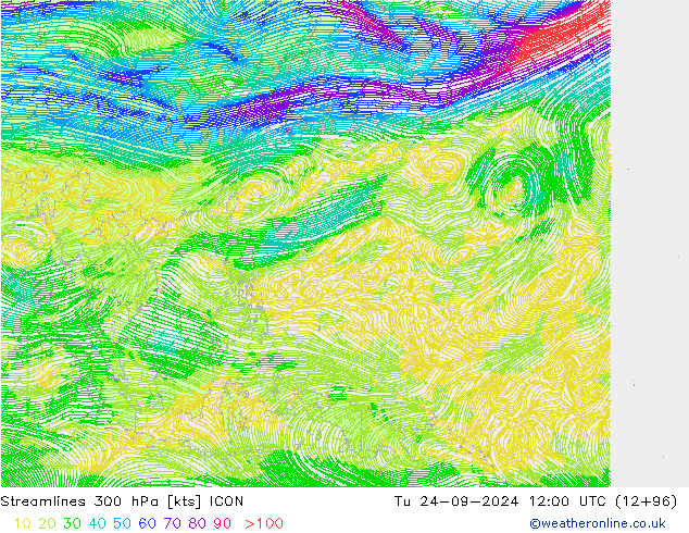 Línea de corriente 300 hPa ICON mar 24.09.2024 12 UTC