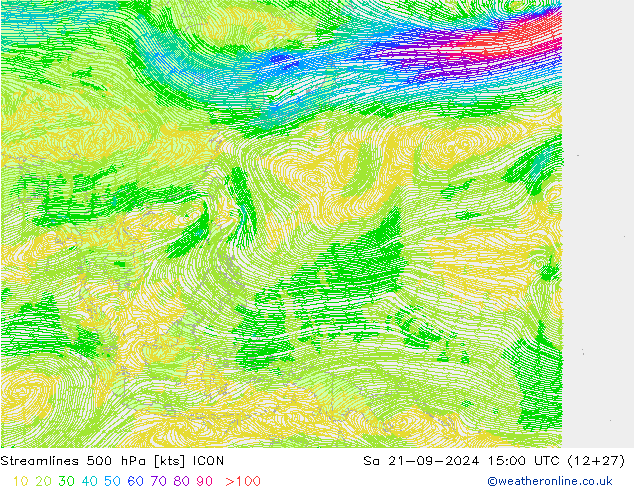 ветер 500 гПа ICON сб 21.09.2024 15 UTC