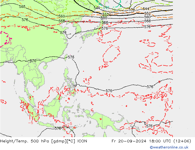 Height/Temp. 500 hPa ICON Fr 20.09.2024 18 UTC